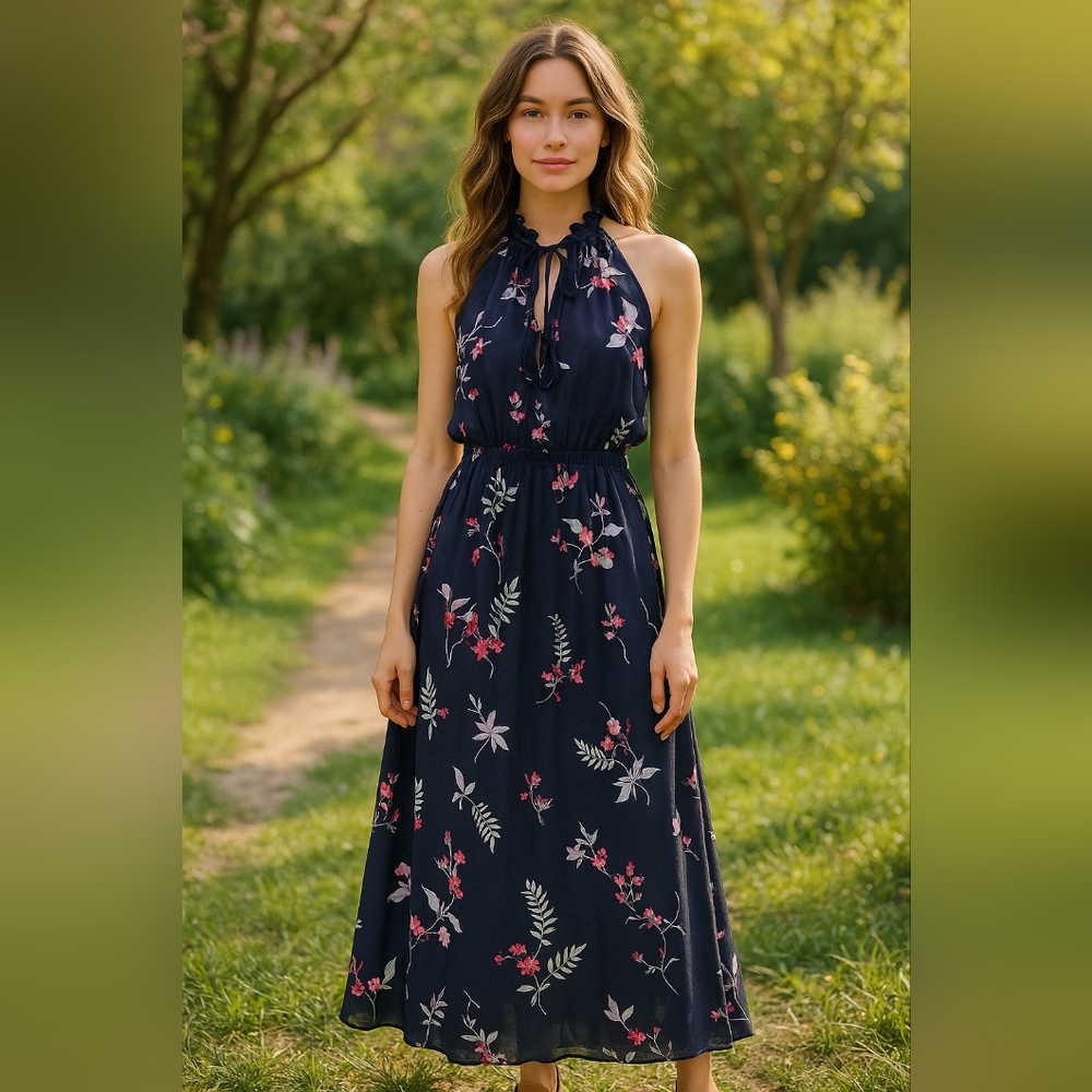 Ann Taylor Floral Halter Maxi Dress L – Boho Chic, Spring, Resort Style